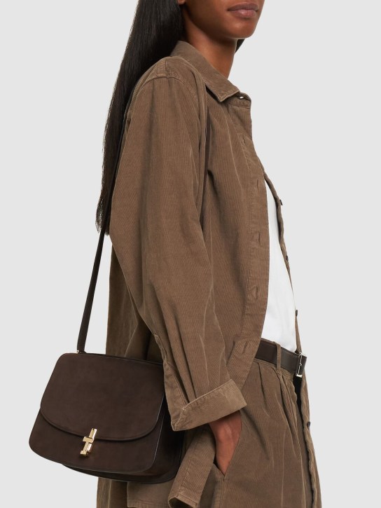 The Row: Sofia 10 suede shoulder bag - Wood Brown Lg - women_1 | Luisa Via Roma