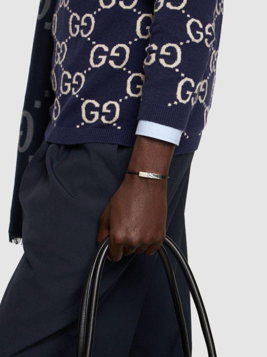 Gucci: Bracelet en coton et argent Gucci Tag - Noir/Argent - men_1 | Luisa Via Roma