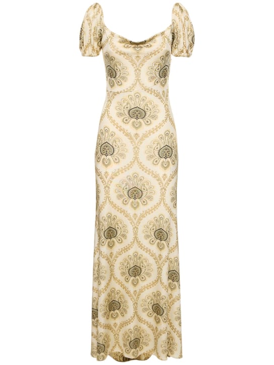 Etro: 印花粘胶纤维平纹针织长款连衣裙 - 金色/多色 - women_0 | Luisa Via Roma