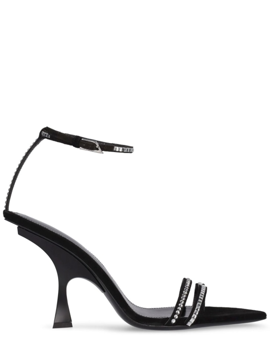 The Attico: 95mm Ester suede & crystal sandals - Black - women_0 | Luisa Via Roma