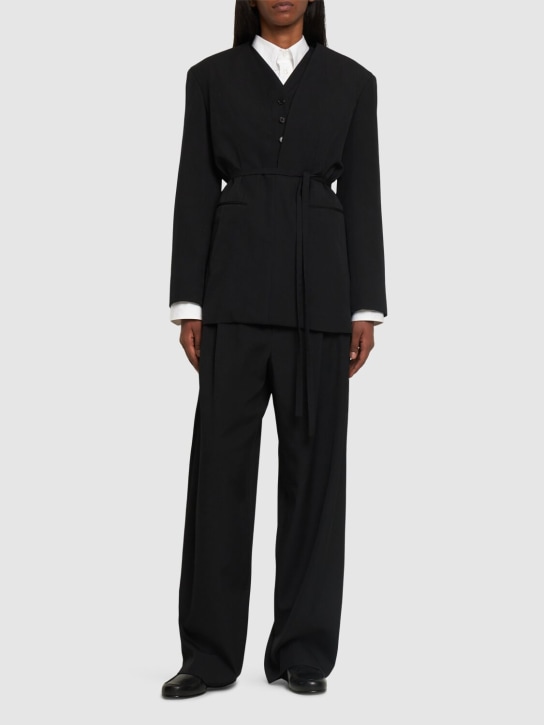 The Row: Clio belted collarless wool serge jacket - Black - women_1 | Luisa Via Roma