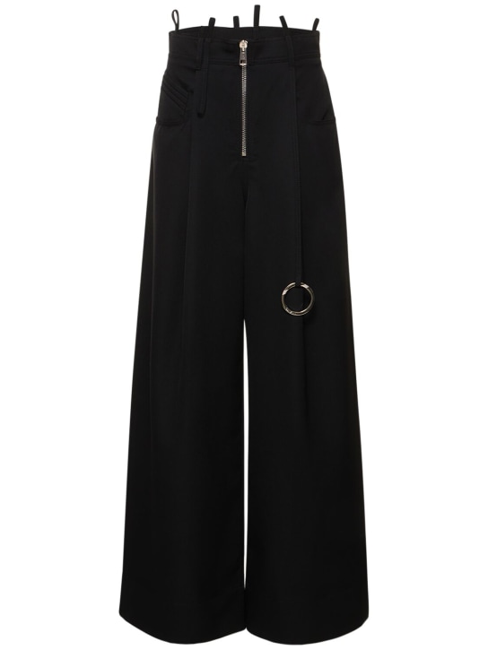 The Attico: Gabardine pence zip-up wide pants - Black - women_0 | Luisa Via Roma