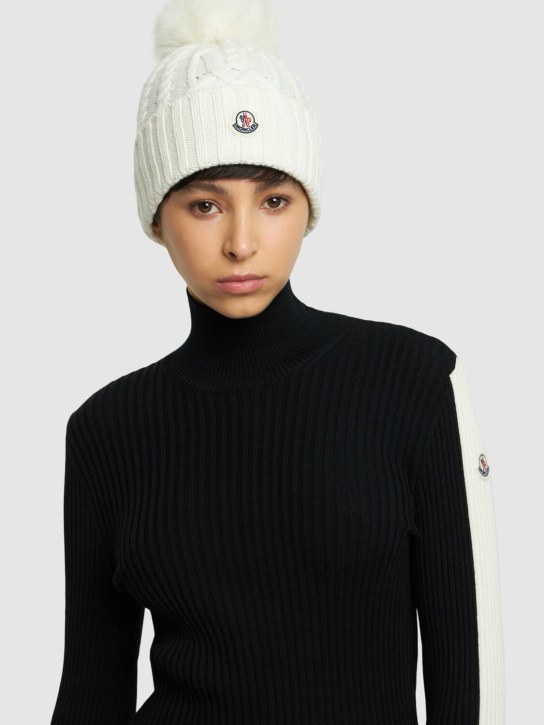 Moncler: Tricot wool & cashmere hat - White - women_1 | Luisa Via Roma