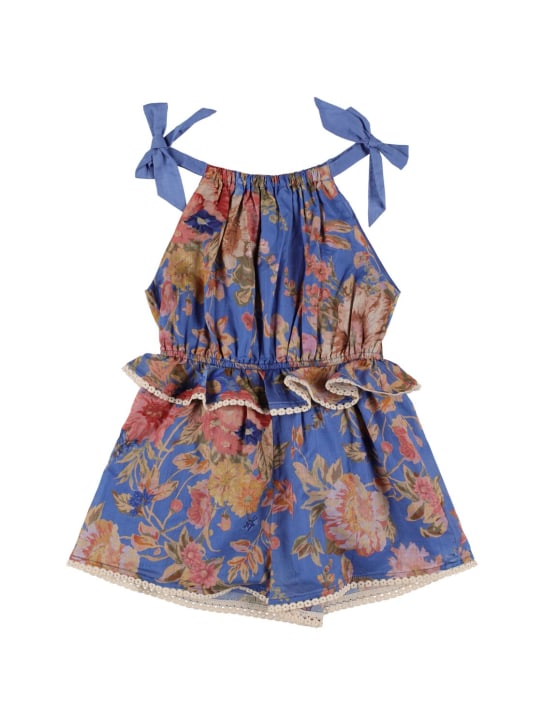 Zimmermann: Floral print cotton muslin playsuit - Blue/Multi - kids-girls_0 | Luisa Via Roma
