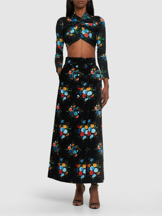 Rabanne: Floral print velvet long skirt - Multicolor - women_1 | Luisa Via Roma