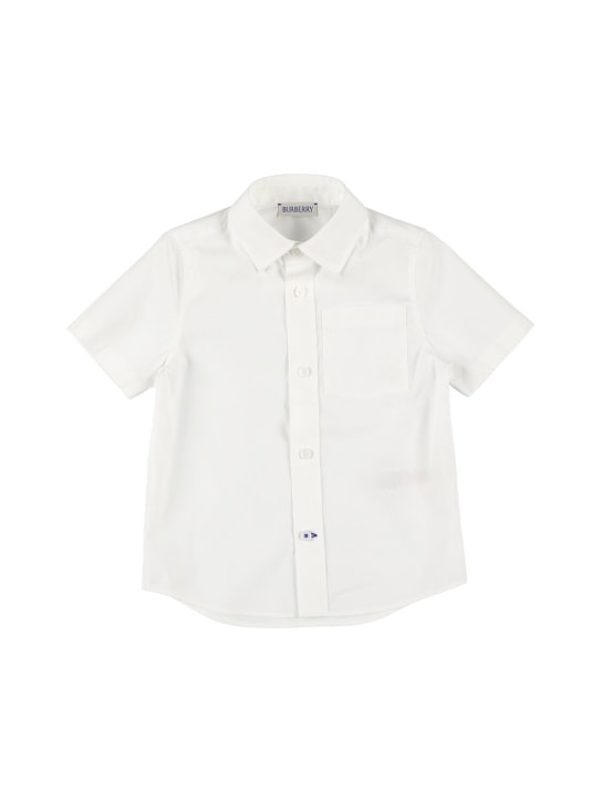 Burberry: Camicia in popeline di cotone con logo - Bianco - kids-boys_0 | Luisa Via Roma