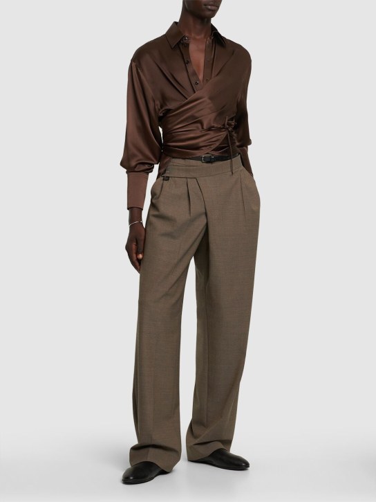 Peter Do: Silk satin wrap shirt - Brown - men_1 | Luisa Via Roma