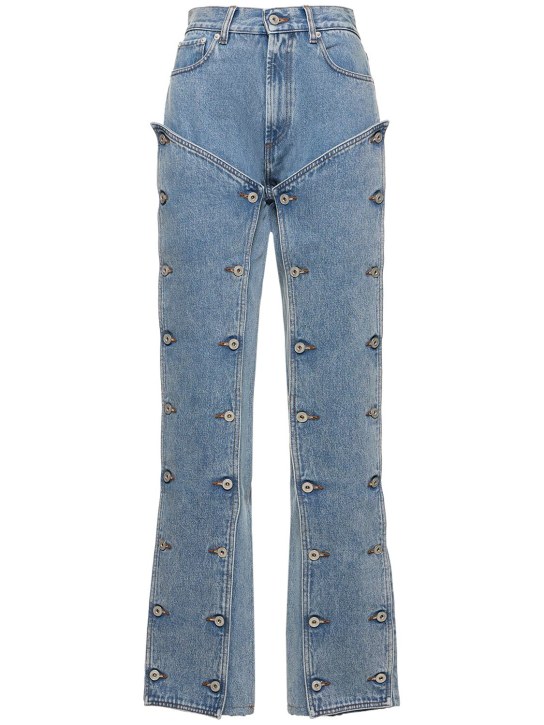 Y/PROJECT: Snap-off straight denim jeans - Blue - women_0 | Luisa Via Roma