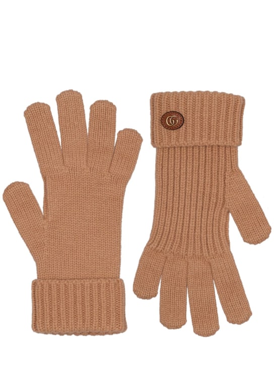 Gucci: Wool blend gloves - Camel - women_0 | Luisa Via Roma