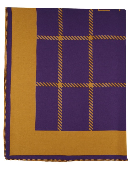 Etro: 格纹羊毛混纺毯子 - 紫色 - ecraft_0 | Luisa Via Roma