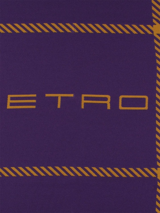 Etro: 格纹羊毛混纺毯子 - 紫色 - ecraft_1 | Luisa Via Roma