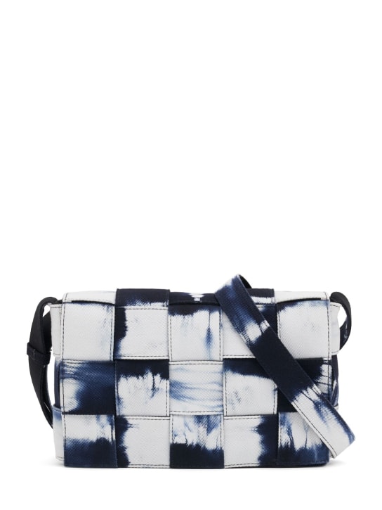 Bottega Veneta: Medium Cassette cotton crossbody bag - Navy/White - men_0 | Luisa Via Roma