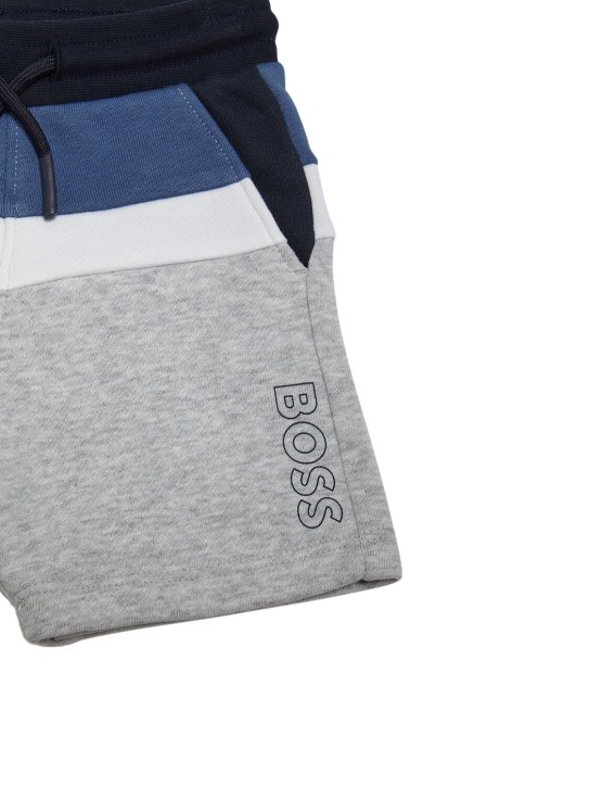 Boss: Logo print cotton sweat shorts - Blue/Grey - kids-boys_1 | Luisa Via Roma