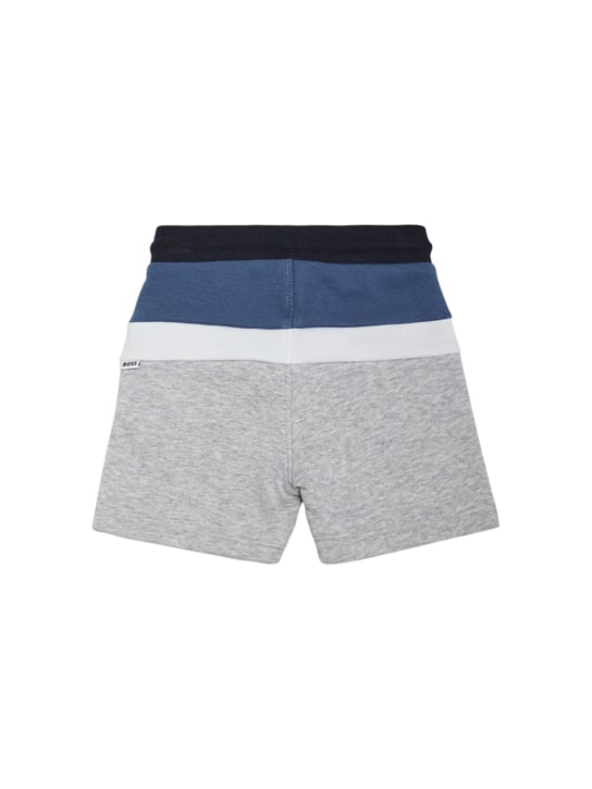 Boss: Shorts in felpa di cotone con logo - Blu/Grigio - kids-boys_0 | Luisa Via Roma