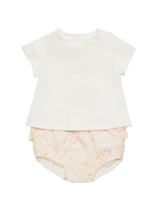 Chloé: Organic cotton t-shirt & 2 diaper covers - White/Pink - kids-girls_0 | Luisa Via Roma