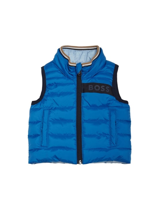 Boss: Nylon reversible hooded puffer vest - Light Blue - kids-boys_0 | Luisa Via Roma