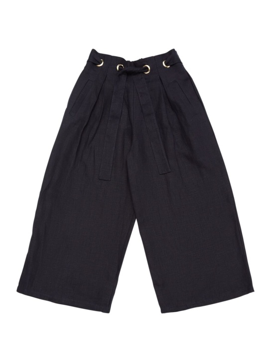 Chloé: Pantalon ample en lin - Bleu Marine - kids-girls_0 | Luisa Via Roma