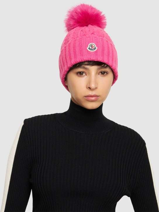 Moncler: Tricot wool & cashmere hat - Light Pink - women_1 | Luisa Via Roma
