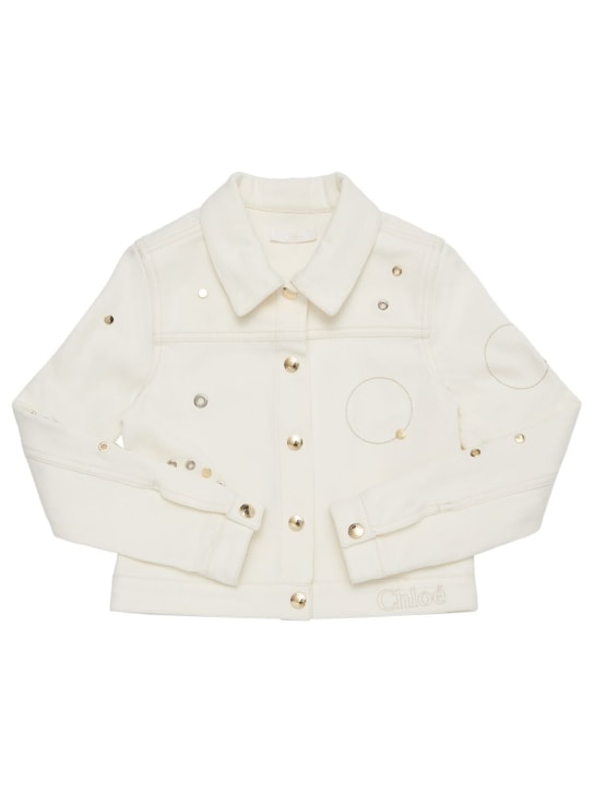 Chloé: Cotton denim jacket - Cream - kids-girls_0 | Luisa Via Roma