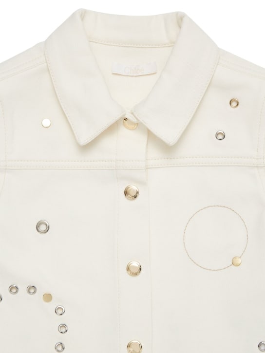 Chloé: Cotton denim jacket - Cream - kids-girls_1 | Luisa Via Roma