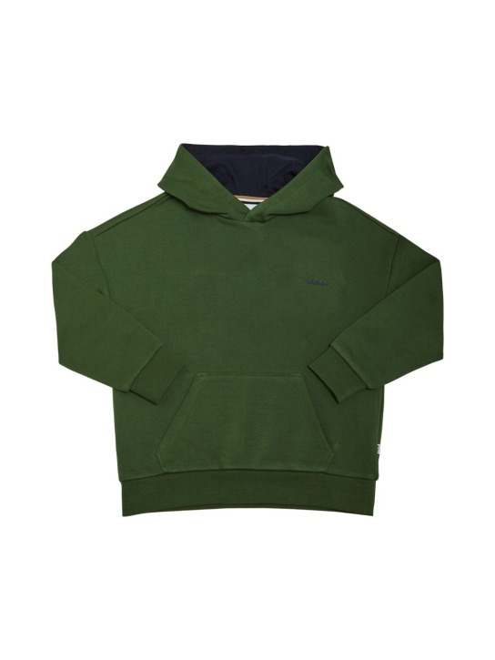 Boss: Cotton blend sweatshirt hoodie - Green - kids-boys_0 | Luisa Via Roma