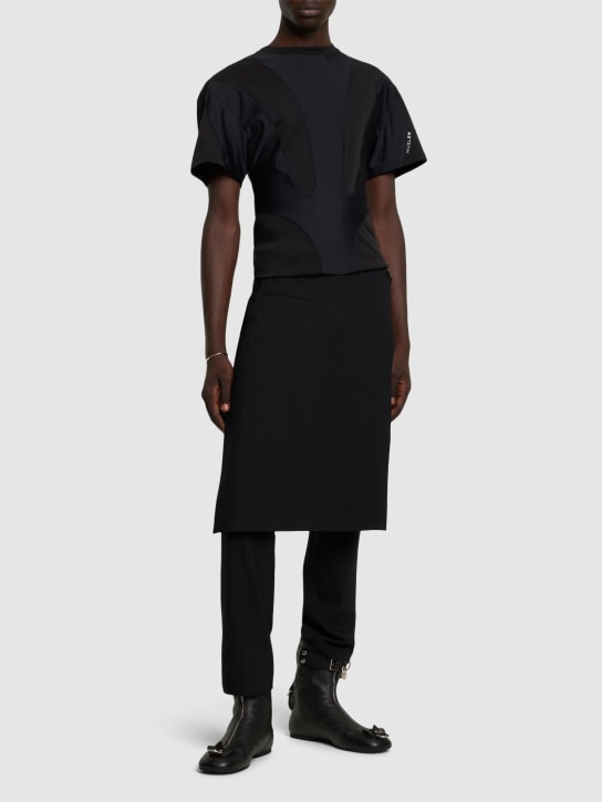 MUGLER: Paneled cotton & nylon slim t-shirt - Black - men_1 | Luisa Via Roma