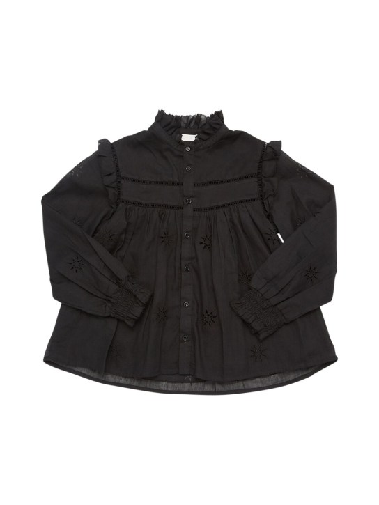 Chloé: Embroidered cotton shirt - Black - kids-girls_0 | Luisa Via Roma