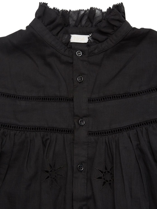 Chloé: Embroidered cotton shirt - Black - kids-girls_1 | Luisa Via Roma