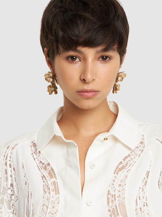 Jimmy Choo: Petal crystals drop earrings - Gold/Crystal - women_1 | Luisa Via Roma