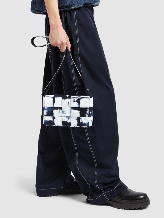 Bottega Veneta: Medium Cassette cotton crossbody bag - Navy/White - men_1 | Luisa Via Roma