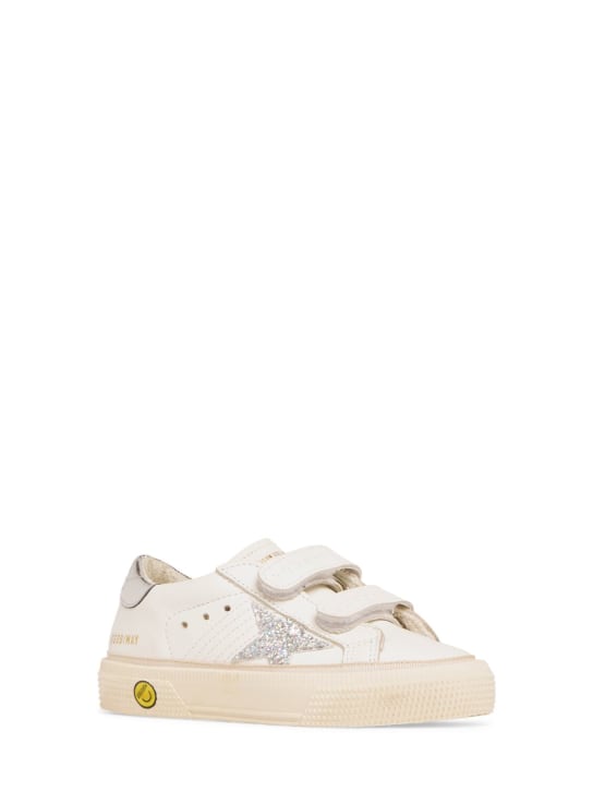 Golden Goose: May School leather strap sneakers - White/Silver - kids-girls_1 | Luisa Via Roma