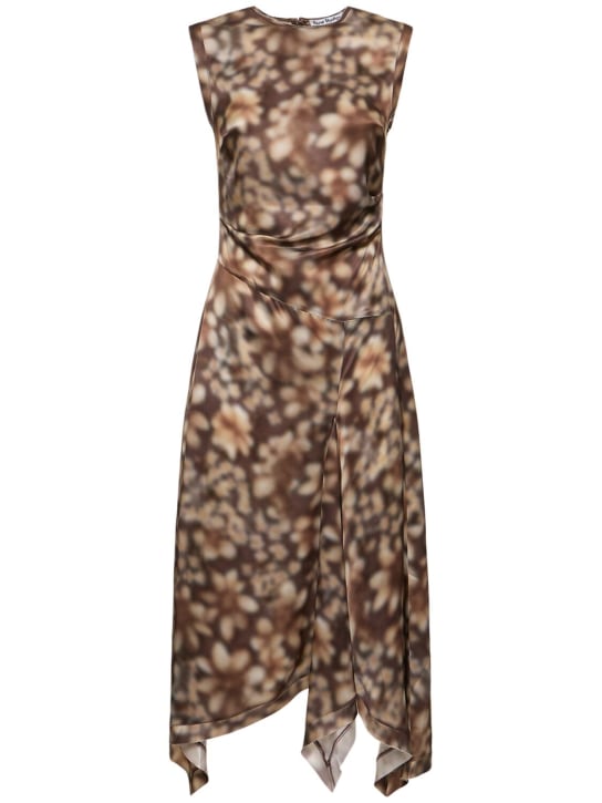 Acne Studios: Printed satin sleeveless midi dress - Brown/Beige - women_0 | Luisa Via Roma