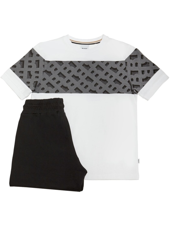 Boss: T-shirt e shorts in jersey di cotone - Bianco/Nero - kids-boys_0 | Luisa Via Roma