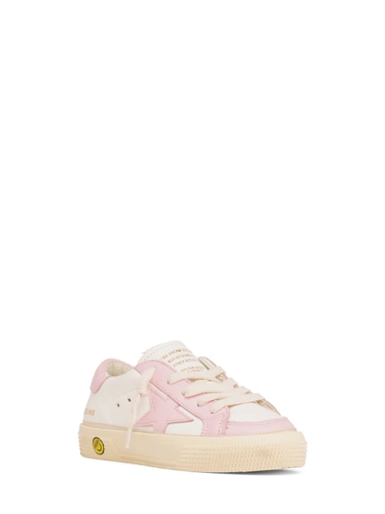 Golden Goose: May leather lace-up sneakers - White/Pink - kids-girls_1 | Luisa Via Roma