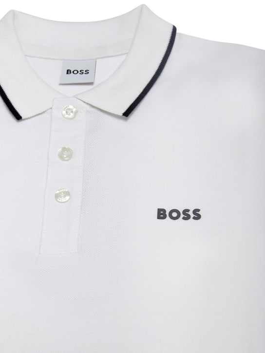 Boss: Logo print cotton piqué polo - White - kids-boys_1 | Luisa Via Roma