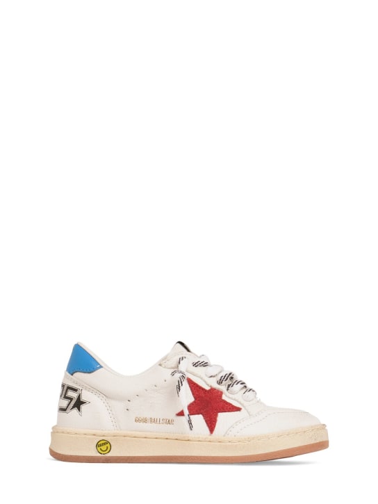 Golden Goose: Ballstar leather lace-up sneakers - Red/White/Blue - kids-boys_0 | Luisa Via Roma