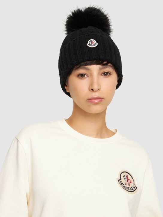 Moncler: Tricot wool & cashmere hat - Black - women_1 | Luisa Via Roma