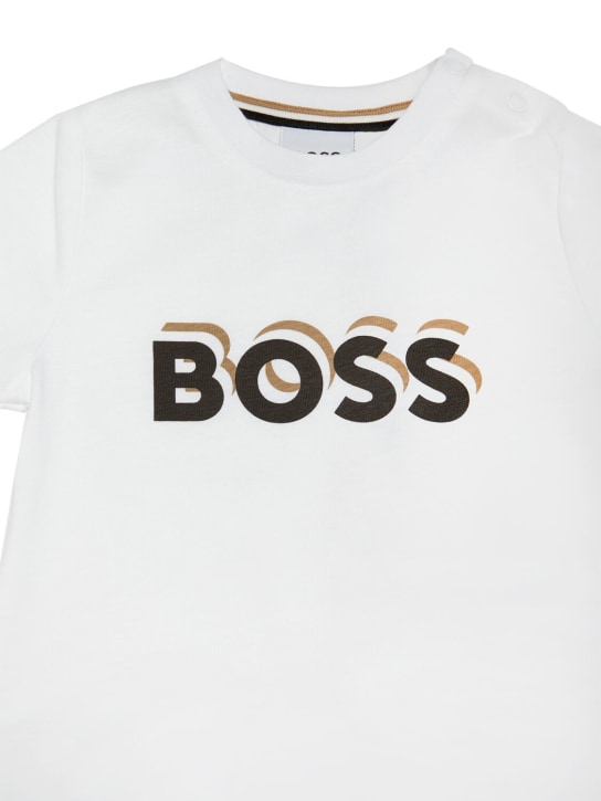 Boss: Cotton jersey t-shirt & shorts - White/Beige - kids-boys_1 | Luisa Via Roma