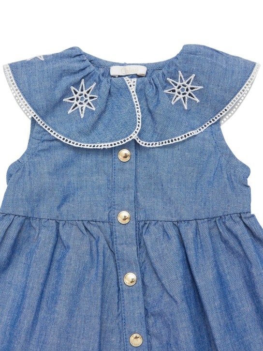Chloé: Embroidered cotton dress - Denim - kids-girls_1 | Luisa Via Roma
