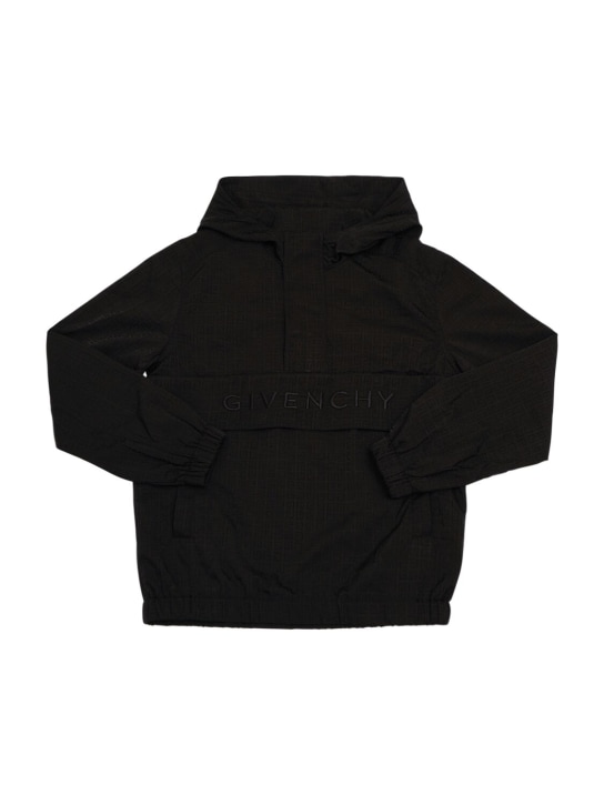 Givenchy: Hooded nylon jacquard windbreaker - Black - kids-boys_0 | Luisa Via Roma