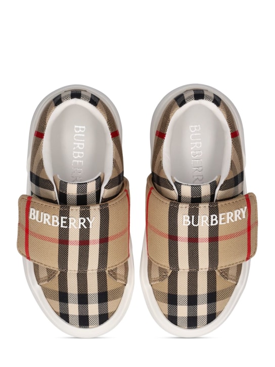 Burberry: Sneakers à scratch à imprimé carreaux - Beige - kids-boys_1 | Luisa Via Roma