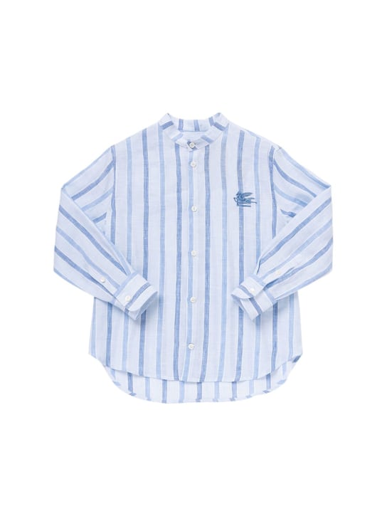 Etro: Gestreiftes Hemd aus Leinenstoff - Weiß/Blau - kids-boys_0 | Luisa Via Roma
