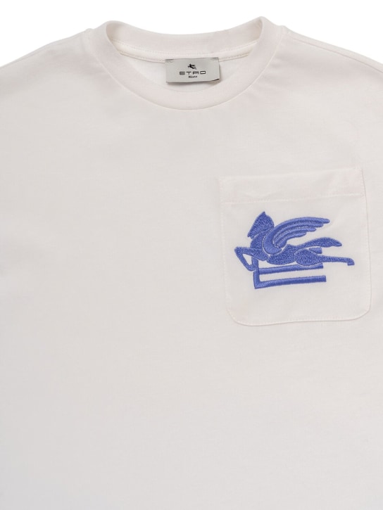 Etro: T-shirt en jersey de coton à logo - Blanc/Bleu - kids-boys_1 | Luisa Via Roma