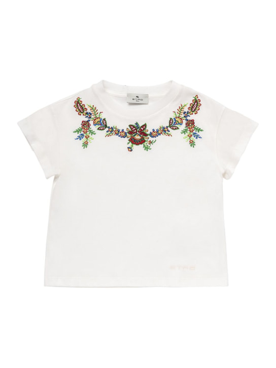Etro: Cotton jersey t-shirt w/embroidery - Ivory - kids-girls_0 | Luisa Via Roma
