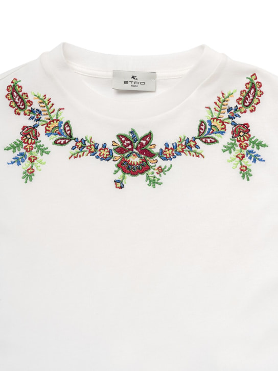 Etro: Cotton jersey t-shirt w/embroidery - Ivory - kids-girls_1 | Luisa Via Roma