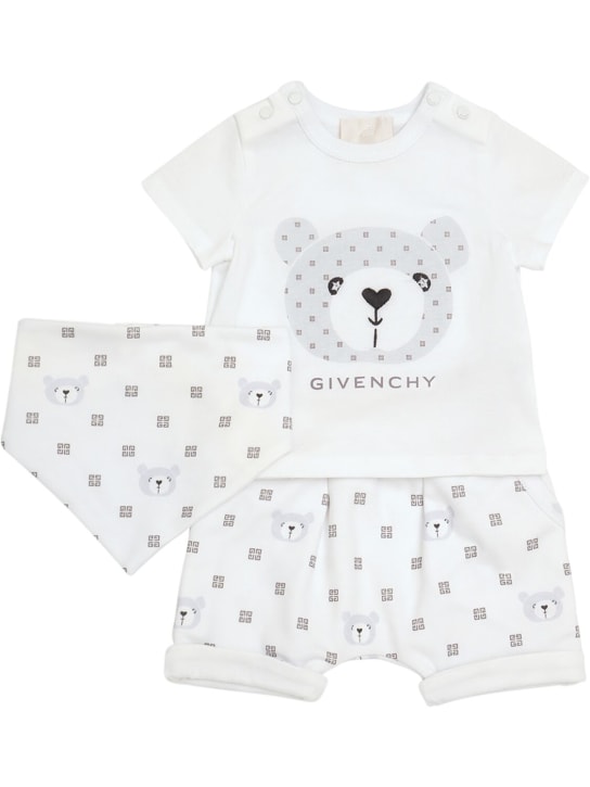 Givenchy: 코튼 저지 티셔츠, 쇼츠, 반다나 - 화이트 - kids-boys_0 | Luisa Via Roma