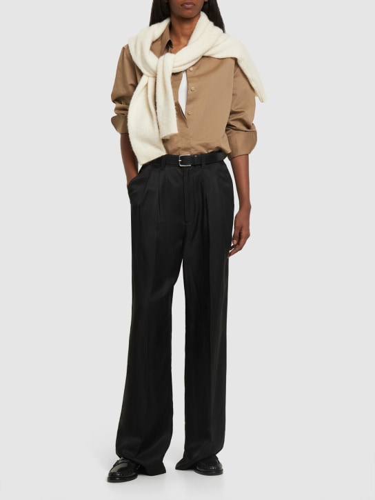 ANINE BING: Carrie wide linen blend pants - Black - women_1 | Luisa Via Roma