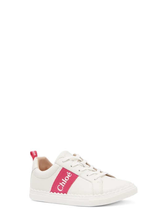 Chloé: Leather lace-up sneakers - Off-White - kids-girls_1 | Luisa Via Roma