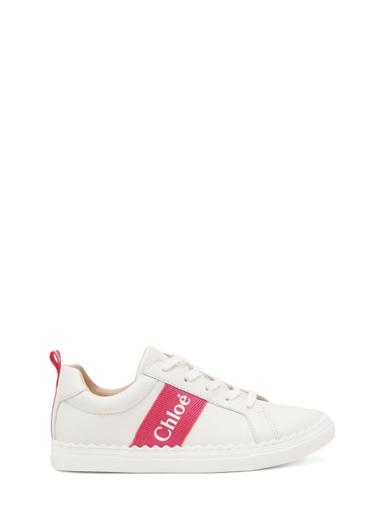 Chloé: Leather lace-up sneakers - Off-White - kids-girls_0 | Luisa Via Roma