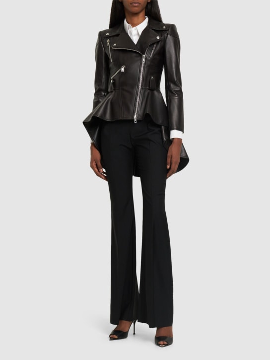 Alexander McQueen: Leather biker jacket w/ peplum - Black - women_1 | Luisa Via Roma